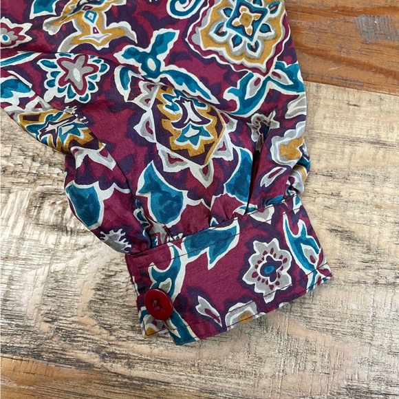 90's Over sized Silk Geometric Jacket Abstract art to wear burgundy - Picture 7 of 10